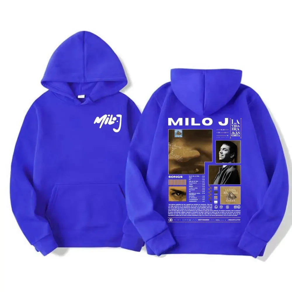 Rapper Milo J Oversized Hoody Album La Vida Era Mas Corta Print Hoodie Men Women Harajuku Pullover Long Sleeves Thick Sweatshirt
