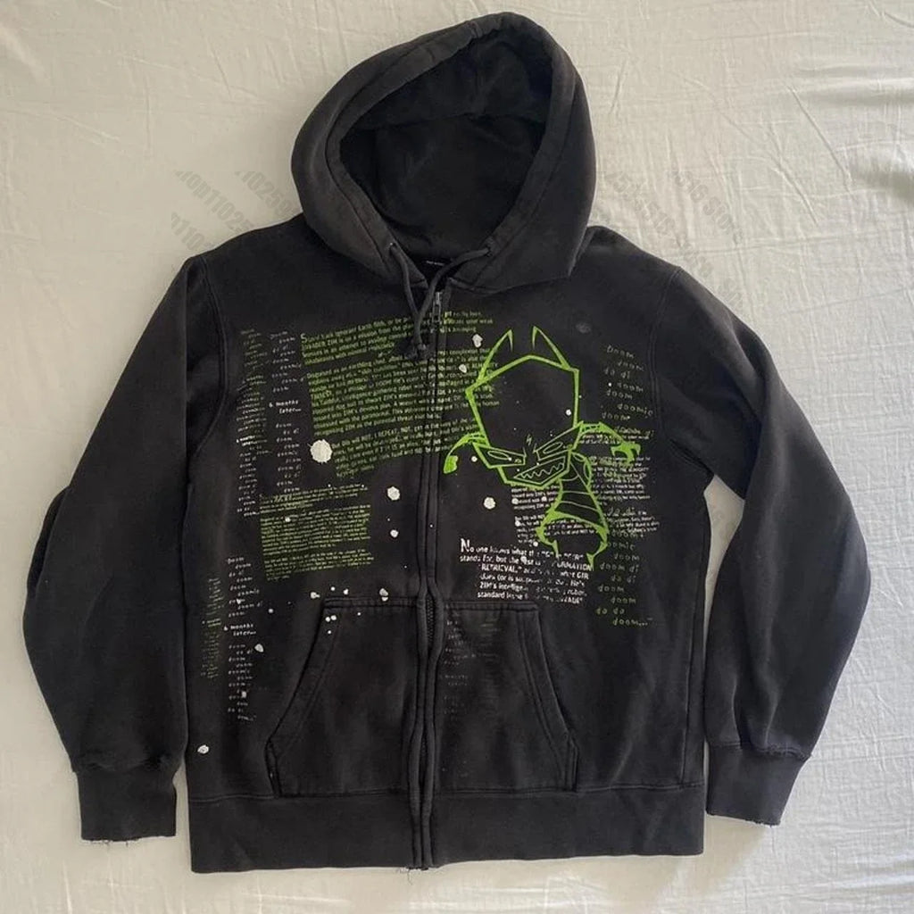 Woman Hoodie Aesthetic Gothic Clothes Y2K Cyber Grunge Emo Zip Up Sweatshirts Vintage Graphics Print Kpop Clothes for Women