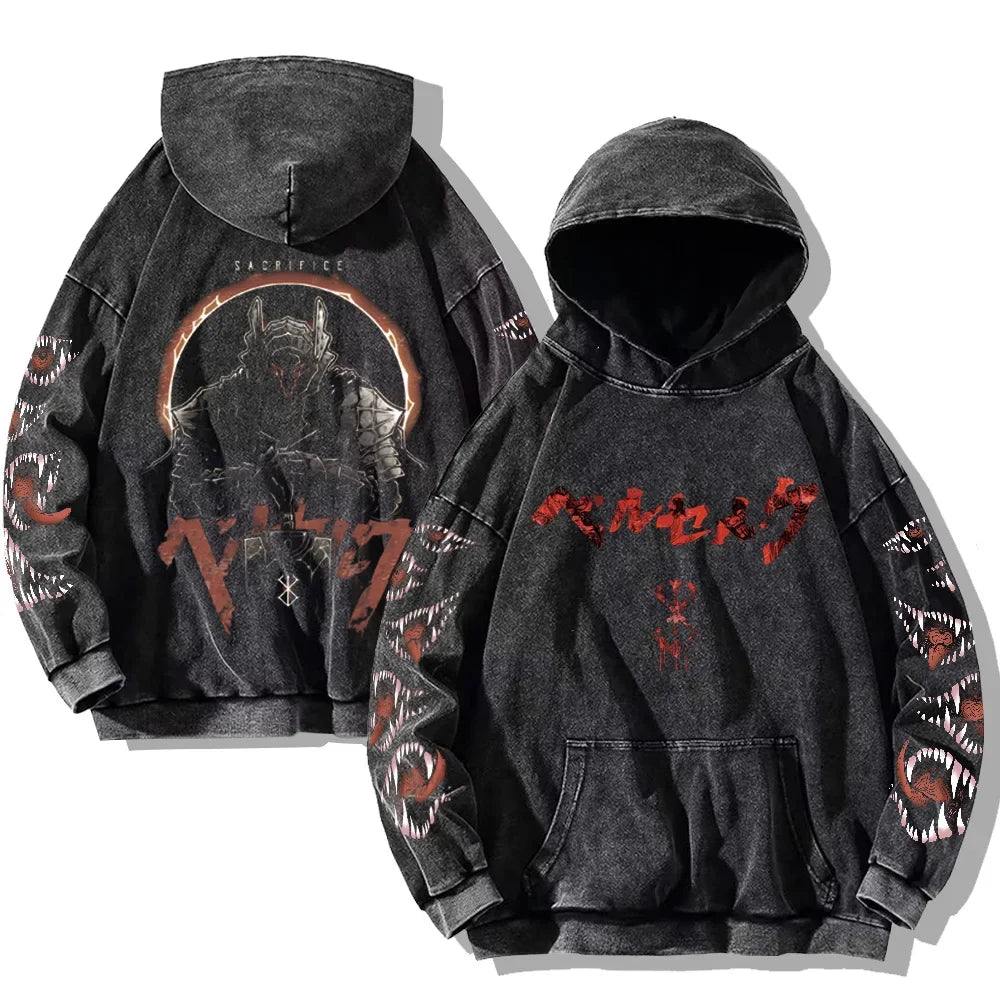 Printed Washed Hoodies Gothic Vintage Cotton Hooded Sweatshirt Y2k Oversized Long Sleeve Pullover Men Women Retro Hoodie