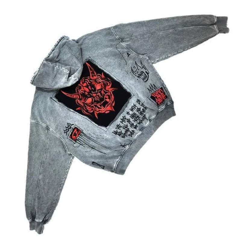 European and American street Y2K devil print fashion trend Harajuku heavyweight men's and women's loose hooded hoodie Y2K EMO