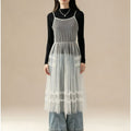 Spaghetti Strap Plain Sheer Midi A-Line Dress